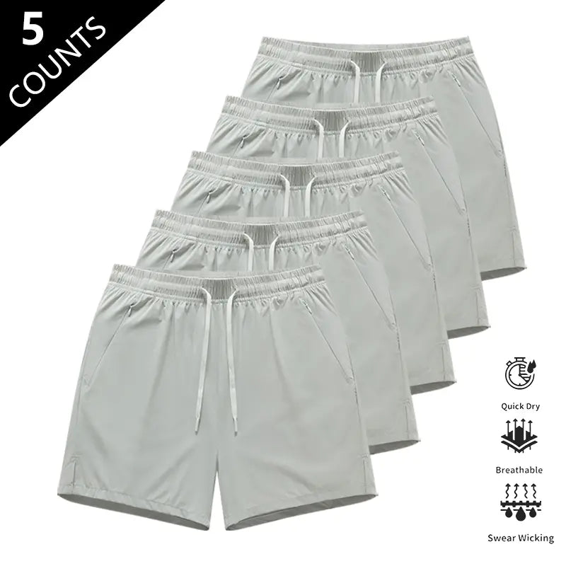 Men’S Quick-Dry Breathable Shorts, Pack of 5 – Short Length (14.5 Inches), Casual Sporty Style, Wrinkle-Resistant Design, Polyester/Nylon Blend, Solid Color, Lightweight and Breathable, Cooling “Ice Feel” Fabric, Suitable for Running, Soccer, Badminton, B